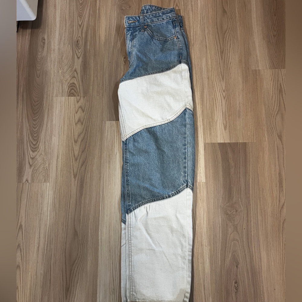 Two-Tone Denim Patchwork Jeans